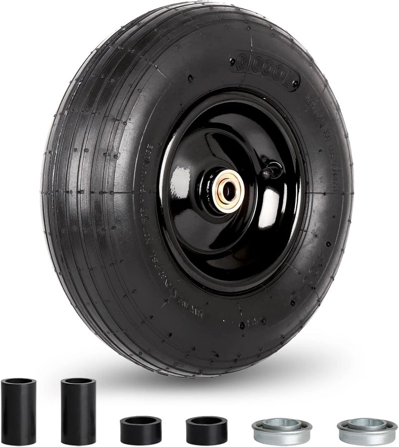 GICOOL 4.00-6 Tire and Wheel, 13" Wheelbarrow Pneumatic Tire, 5/8" & 3/4" Bearings, 1.75-6" Centered Hub,Sealed Bearings for Wheelbarrows Trolley Dolly Garden Wagon Cart Wheel Replacement - Image 1